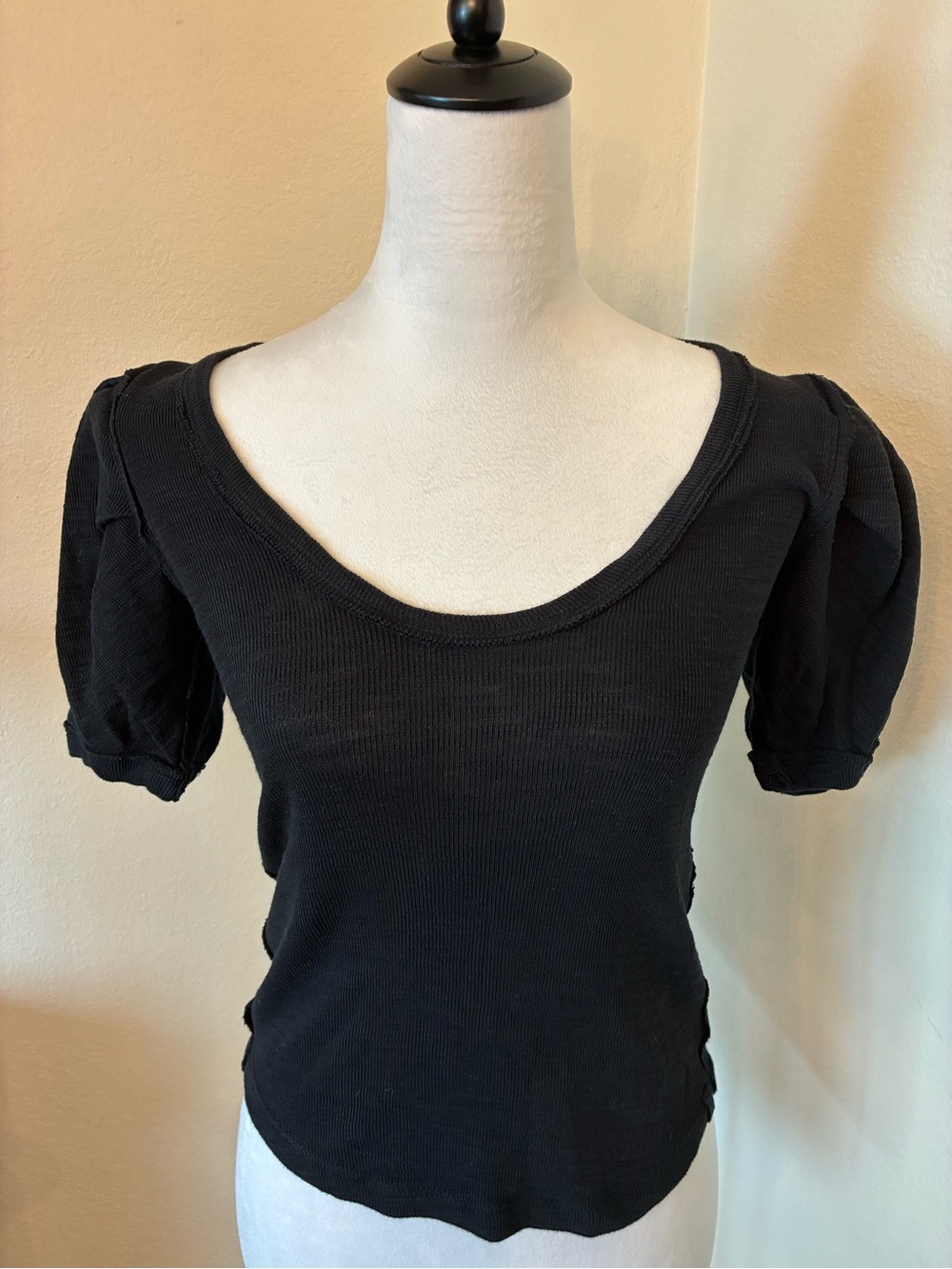 We The Free Black Scoop Neck Short Sleeve Top